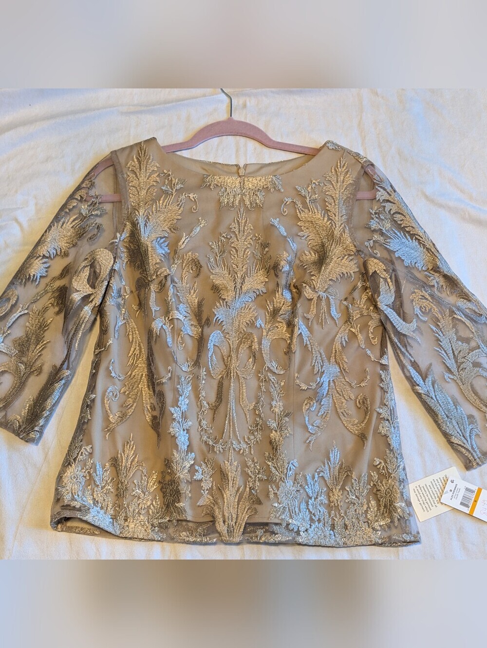 Alex Evenings Elegant Tulle 3/4 length sleeve Top size small mother ofthe bride